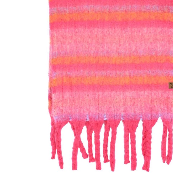 NWT HOT PINK Multi-Color Woven Scarf Soft Striped Polyester Fringe Wrap Cozy - Picture 4 of 4